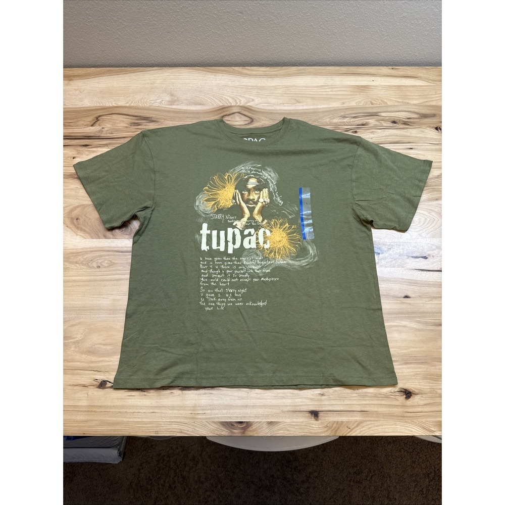 2Pac Official Store Sunflowers Green Short Sleeve T-Shirt Size Large